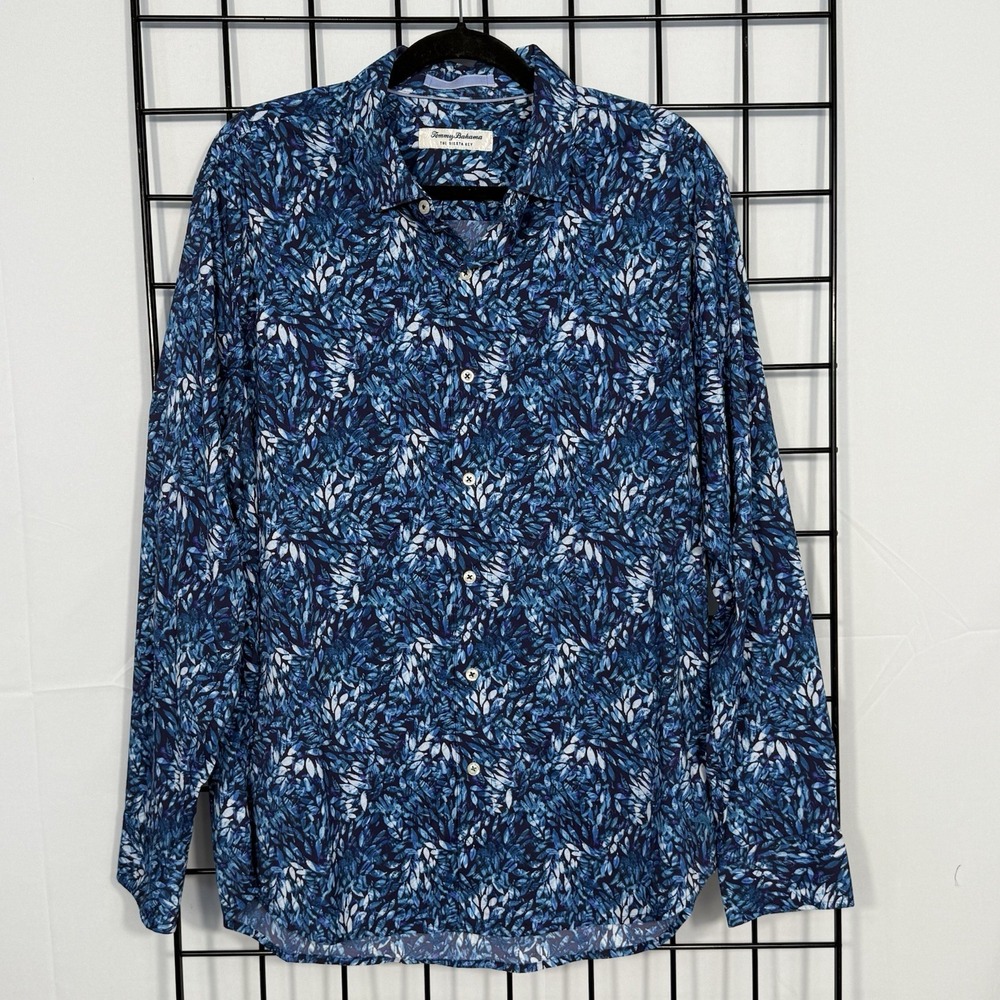 Tommy Bahama Siesta Key Azul Fronds IslandZone® Shirt‎ Mens L Ink Blue Casual